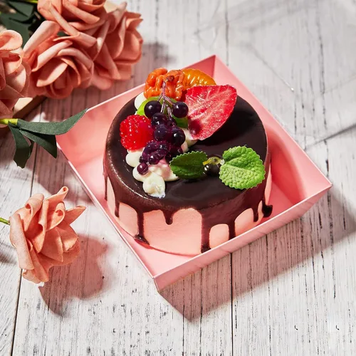 Vista 5 de Kucoele Paquete de 100 Cajas de Papel para Charcutería con Tapas Transparentes, Cajas de Galletas Rosas de 4 Pulgadas, Cajas de Postre, Contenedores