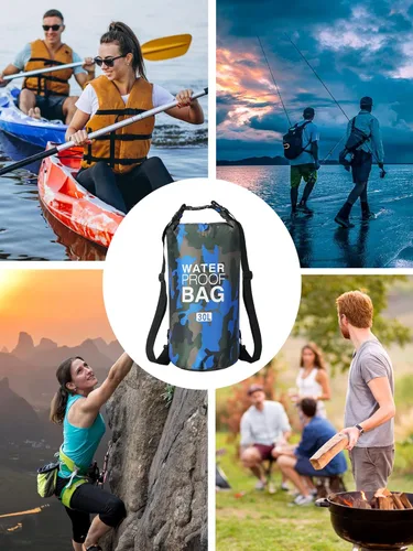 Vista 4 de YDYJKI Mochila seca impermeable de 2L/5L/10L/20L/30L Flotante Roll Top Saco de compresión seca mantiene el equipo seco para kayak, playa, rafting