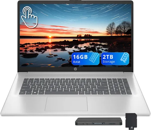 Vista 11 de HP 17.3" HD+ Touchscreen Laptop, AMD Ryzen 5 7430U, 8GB DDR4 RAM, 1.5TB Storage (512GB SSD+1TB Docking Station Set), AMD Radeon Graphics, Full