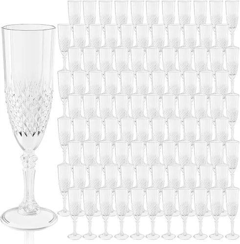Vista 15 de Copas de champán de plástico, 12 copas de vino de plástico ámbar, inastillables, reutilizables, para bodas, despedidas de soltero, brindis y eventos