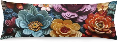 Vista 9 de Funda de almohada corporal, funda de almohada larga floral azul con cremallera, funda de almohada rectangular suave, fundas de almohada grandes