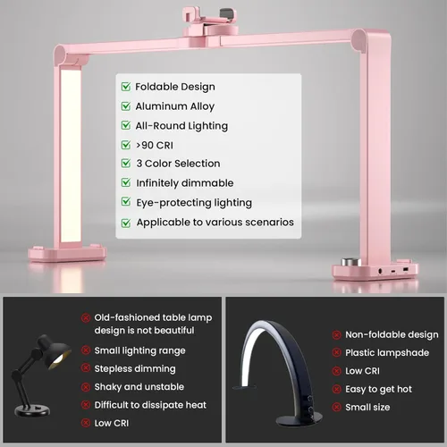 Vista 8 de Luz de uñas para escritorio, 34 pulgadas, 48 W, media luna, ajustable, temperatura de color de 3000 K-6000 K, 0-100% de brillo, lámpara de uñas