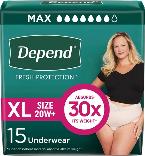 Vista 12 de Depend Fresh Protection - Pañales para adultos, ropa interior para incontinencia y fugas de vejiga posparto para mujer, desechables, máximo