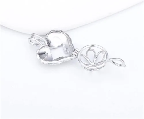 Vista 3 de Colgante de jaula de corazón de alas de ángel de la guarda para fabricación de joyas de perlas, chapado en plata, diseño de jaula de perlas