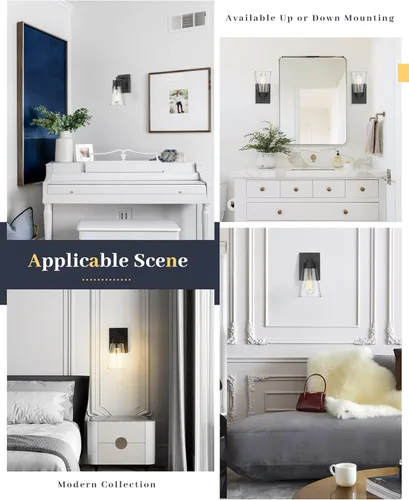 Vista 3 de EAPUDUN WLA1395-MBK - Accesorios de iluminación de baño vintage sobre espejo, 1 luz moderna luces de tocador con acabado negro, aplique de pared