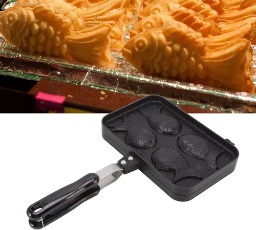 Vista 8 de Molde para tartas con forma de pescado, molde antiadherente para hornear gofres de pescado Taiyaki, molde para hornear gofres, molde de doble cara