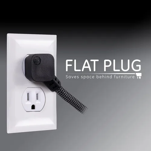 Vista 4 de GE UltraPro - Protector SurGE de 6 tomas, cable de extensión trenzado de diseño de 2 pies, enchufe plano, cable de alimentación largo, montaje