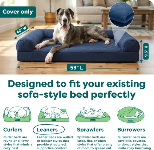 Vista 3 de Furhaven - Funda de repuesto para cama de perro, acolchada, estilo sofá, lavable a máquina, color azul marino, tamaño jumbo plus (XXL)