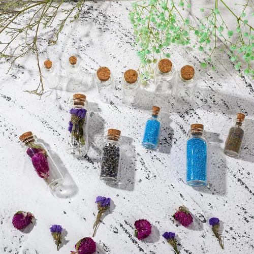 Vista 4 de Dandat 100 frascos de vidrio pequeños con tapones de corcho, 0.2 fl oz, 0.3 fl oz, 0.5 fl oz, decoración de bricolaje, pequeños frascos de vidrio