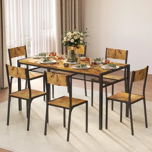 Vista 15 de Gizoon Mesa de cocina y 2 sillas para 4 personas con banco, juego de mesa de comedor de 4 piezas para espacios pequeños, apartamento (marrón rústico)