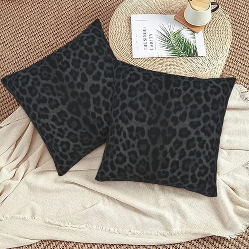Vista 5 de Fiokroo Black Leopard Throw Pillow Covers Set of 2 Pillow Cushion Cases Square Pillowcases for Sofa Bedroom Living Room Car, 16 X 16 Inch