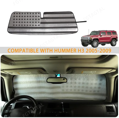 Vista 7 de Parasol plegable reflectante para parabrisas compatible con Hummer H3 2005-2009, visera de protección solar interior de automóvil, mantiene tu