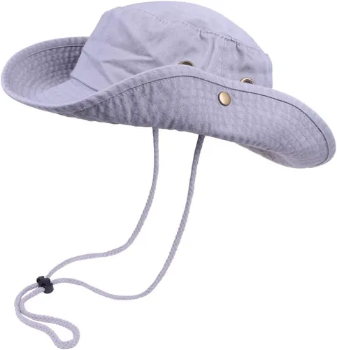 Vista 15 de Sombreros de pescador con cuerda de ala ancha para senderismo, pesca, protección solar UV, safari, unisex