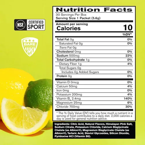 Vista 2 de BARE PERFORMANCE NUTRITION, BPN Electrolytes Go Pack, paquetes de mezcla de bebida de hidratación, lima limón, 30 porciones