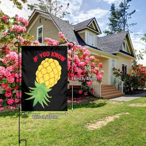 Vista 4 de Bandera de jardín con texto en inglés "If you Know Upside Down Pineapple Funny Swinger" de 12 x 18 pulgadas, pancarta de doble cara para decoración
