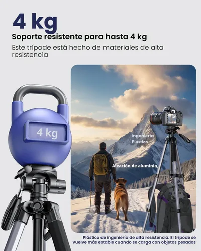 Vista 2 de CAMBOFOTO Trípode de cámara de 74", Trípode de aluminio profesional/Soporte para cámara mirrorless/DSLR/Teléfono celular/Videocámara/GoPro, con Gris