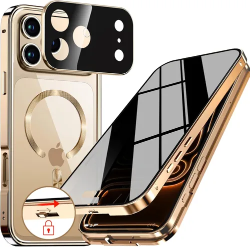 Vista 8 de Funda magnética de privacidad para iPhone 15 Pro Max con anillo de metal CD y bloqueo desplegable automático [compatible con MagSafe]