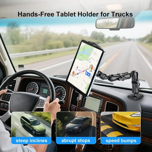 Vista 6 de PLDHPRO Soporte para tablet para tablero de automóvil, base de taladro resistente ajustable de 360°, soporte de 3 etapas compatible con iPad, Galaxy