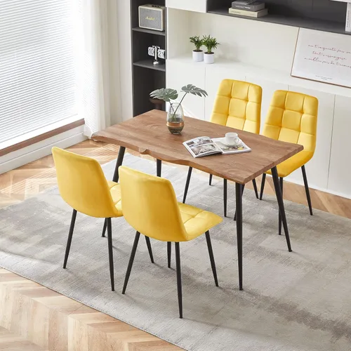 Vista 14 de Juego de 4 mesas de comedor rectangulares con sillas tapizadas, mesa de cocina moderna y sillas para espacios pequeños, color negro
