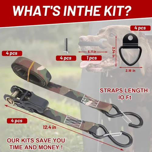 Vista 4 de Paquete de 4 correas de camuflaje exclusivamente para volantes y perreras, hebillas ajustables, resistentes al desgarro/desgaste y a prueba