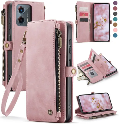 Defencase Funda compatible con Moto G 5G 2023, con bloqueo RFID, compatible con Motorola Moto G 5G 2023, correa de muñeca de piel sintética con