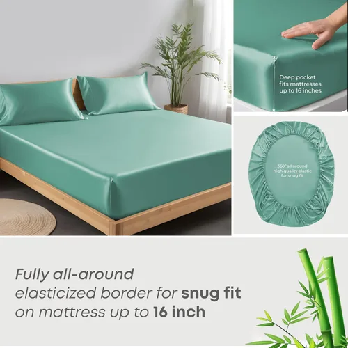 Vista 3 de Linenwalas Juego de sábanas de alta calidad 100% viscosa derivada de bambú, ultra suave, transpirable y refrescante, ideal para personas que duermen
