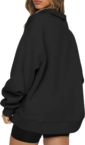 Vista 3 de YLDUJ AMUM Sudadera para mujer con media cremallera de 1/4, sudadera de gran tamaño con hombros caídos