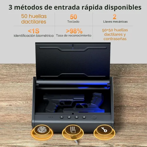 Vista 2 de PINEWORLD Caja fuerte para armas, caja de seguridad biométrica para pistola, caja fuerte para pistola con teclado retroiluminado de huellas