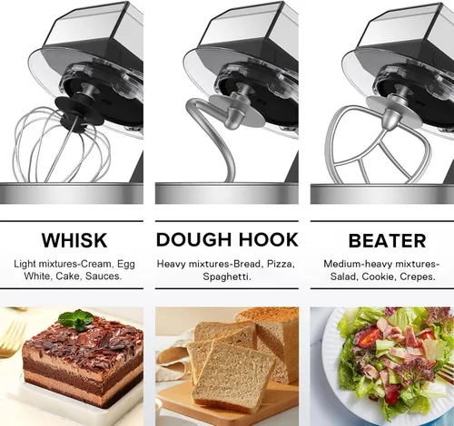 Vista 5 de BAIGELONG Batidora de pie de 6+P, mezclador de alimentos pequeño de 4.2 cuartos de galón con cuenco de acero inoxidable, gancho para masa, batidor