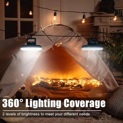 Vista 3 de Ventilador de camping portátil con linterna LED, recargable por USB, impermeable, ventilador de tienda de campaña con gancho para colgar, kits