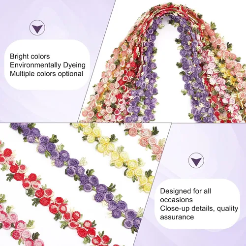 Vista 4 de GORGECRAFT - Cinta de encaje floral de 5 yardas, con aplique de encaje DIY para manualidades de costura, borde de encaje para adornos de vestidos