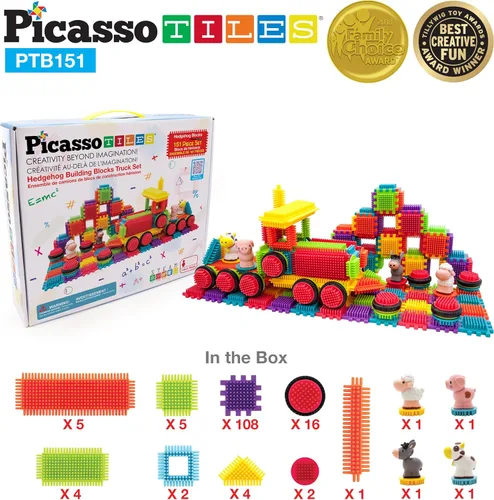 Vista 7 de PicassoTiles PTB151 Juego de 151 bloques dentados STEM de construcción, camión, temático, aprendizaje, kit educativo, desarrollo cerebral infantil
