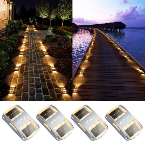 Vista 18 de AGPTEK Luces Solares para Entrada de Vehículos 1 Paquete, Luces Marcadoras Solares LED Impermeables para Cubierta al Aire Libre, Muelle, Marina