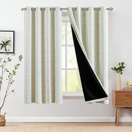 Vista 26 de jinchan - Cortinas bohemias 100% blackout de 54 pulgadas de largo para dormitorio, estampado geométrico negro sobre beige, con ojales