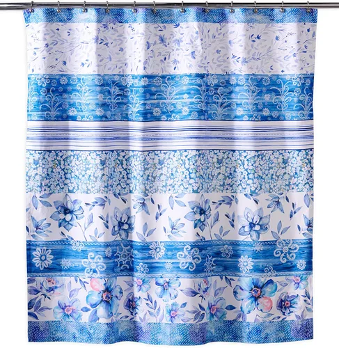 Vista 8 de Maison d' Hermine Cortina de ducha 100% algodón, un panel, 70 x 72 pulgadas, tela lavable para baño, fácil de colgar con 12 agujeros para botones