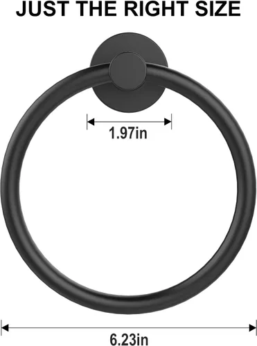 Vista 6 de SetSail - Soporte de toalla para pared de baño, anillo de toalla negro mate de acero inoxidable, soporte de toalla de mano resistente para baño