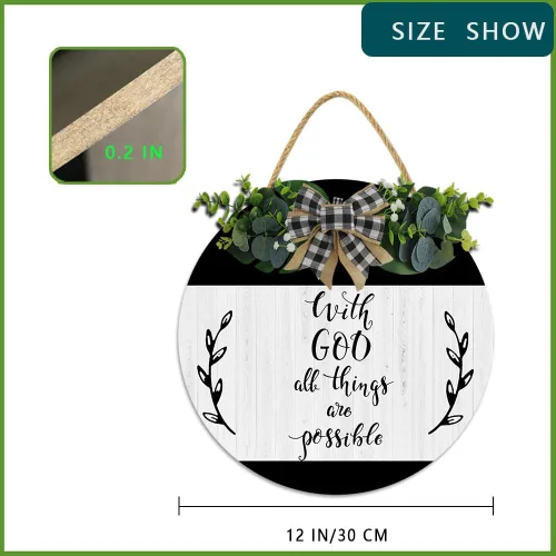 Vista 2 de Letreros con texto en inglés "With God All Things are Possible for Front Door Wreaths" (Con Dios todas las cosas son posibles) para coronas