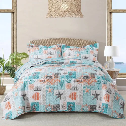 Vista 20 de NEWLAKE - Juego de cubrecama reversible de microfibra bordada con patrón floral en relieve en jacquard beige, tamaño queen