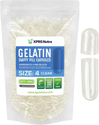 Vista 12 de XPRS Nutra Size 4 Empty Capsules - 100 Count Small Empty Gelatin Capsules - Pills DIY Capsule Filling - Fillable Pure Bovine Pill Gel Caps for Blanco