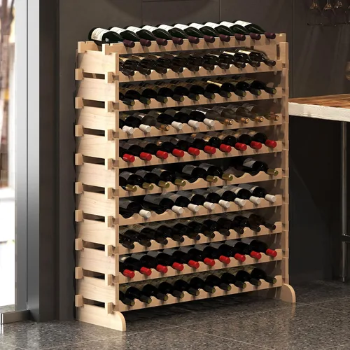 Vista 7 de DlandHome Estante apilable para 100 botellas, estante modular de almacenamiento de botellas de vino de 10 niveles, estante de exhibición