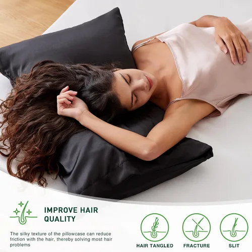 Vista 5 de Love's cabin Funda de almohada de satén para cabello y piel, similar a las fundas de almohada de seda, paquete de 2 fundas de almohada