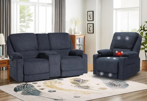 Vista 35 de KIGOTY Juego de 2 muebles de sala de estar, el juego de sofá reclinable incluye sofá reclinable reclinable y silla reclinable de masaje, juego