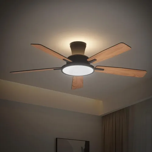 Vista 10 de TALOYA Ventiladores de techo con luces y control remoto, ventilador de techo de perfil bajo de 46 pulgadas con luz, montaje al ras, reversible, Negro