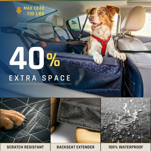 Vista 7 de Asiento de coche para perros grandes y medianos Funda impermeable para asiento trasero con parte inferior dura Varillas de bloqueo giratorio
