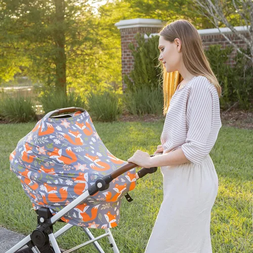 Vista 5 de Asiento de automóvil para bebé y cubierta de lactancia para madres lactantes, multiusos, 5 en 1, transpirable, suave, elástico, lavable, ajuste