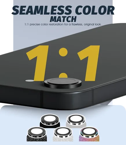 Vista 7 de Orzero Paquete de 3 protectores de lente de cámara para iPhone 17e / iPhone 16e, [instalación EZ] [compatible con fundas] cubierta de lente de Negro