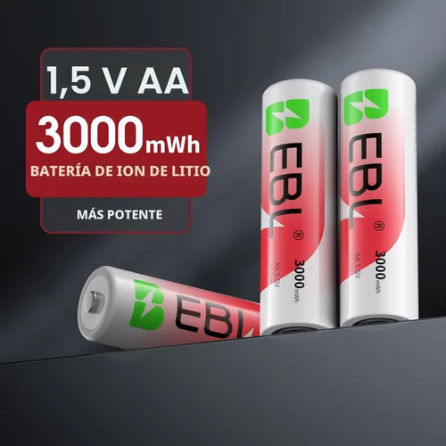 Vista 3 de EBL Baterías AA recargables de litio con cargador, paquete de 8 baterías AA de litio recargables de voltaje constante de 3000 mwh 1.5 V, batería AA