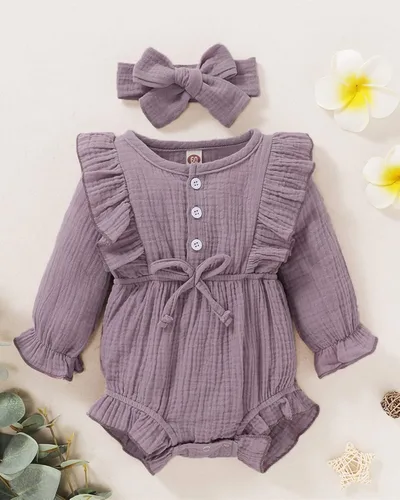 Vista 2 de Ropa de bebé recién nacida overol de manga con volantes trajes lindos para niñas