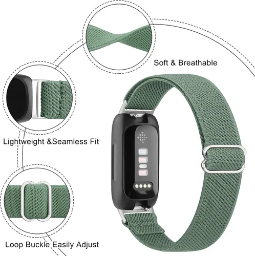 Vista 2 de Vancle Bandas elásticas para Fitbit Inspire 3 bandas para mujer, transpirable, ajustable, de repuesto, elástica, de nailon, correas deportivas