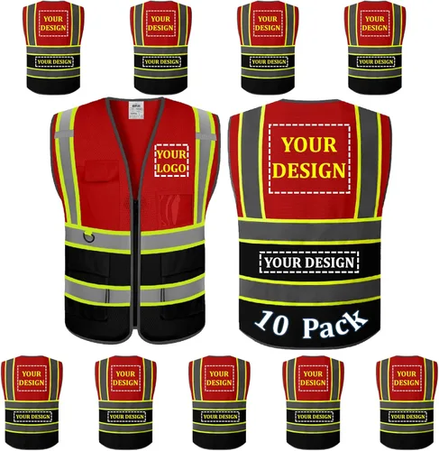 Vista 19 de BeautyWill Chaleco de seguridad con logotipo personalizado, certificado ANSI, 8 bolsillos, Clase 2, chaleco reflectante de alta visibilidad